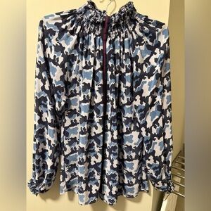 Rungolee Silk Stylish Camouflage Blouse - Blue and Black- Maroon Strip